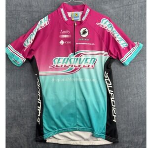 Squadra Cycling Jersey Womens XL Pink Teal Polyester Raglan Seasilver USA Made